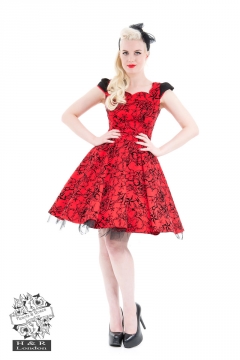 Red Flocked Evening Swing Dress Plus Size