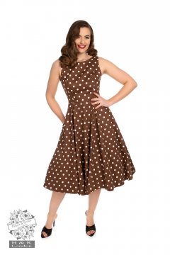 Cindy Polka Dot Swing Dress in Chocolate Brown
