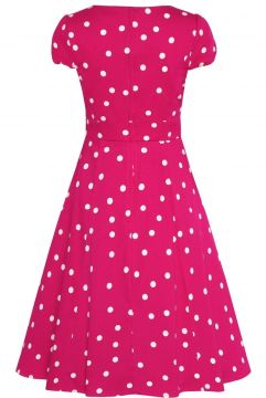 Claudia Flirty Fifties Style Polka Dot Dress In Hot Pink/White