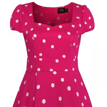Claudia Flirty Fifties Style Polka Dot Dress In Hot Pink/White