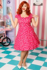 Claudia Flirty Fifties Style Polka Dot Dress In Hot Pink/White