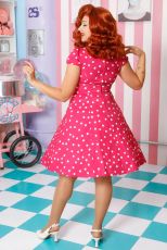Claudia Flirty Fifties Style Polka Dot Dress In Hot Pink/White
