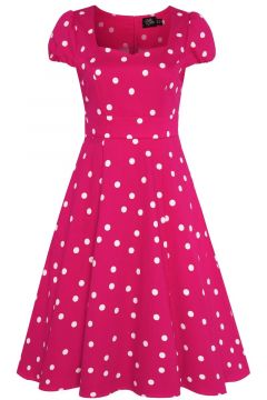 Claudia Flirty Fifties Style Polka Dot Dress In Hot Pink/White