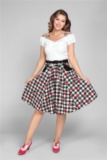 Collectif Mainline Dakota Gingham Cherries Swing Skirt