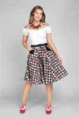 Collectif Mainline Dakota Gingham Cherries Swing Skirt