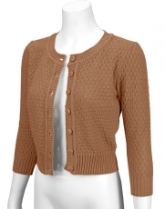 Cute Pattern Cropped Cardigan Sweater: CAMEL