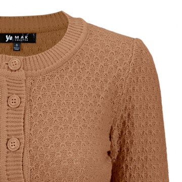 Cute Pattern Cropped Cardigan Sweater: CAMEL