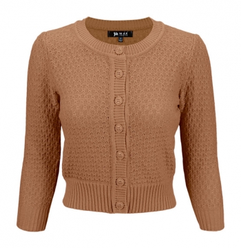 Cute Pattern Cropped Cardigan Sweater: CAMEL