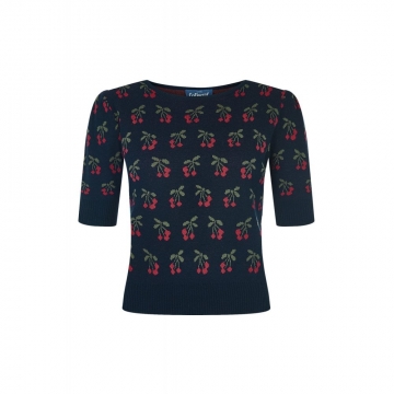 Collectif Vintage Chrissie Cherry Jumper navy 