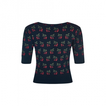 Collectif Vintage Chrissie Cherry Jumper navy 