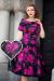 Darlene Retro Black/Pink Roses Swing Dress
