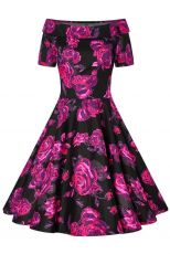 Darlene Retro Black/Pink Roses Swing Dress