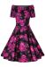 Darlene Retro Black/Pink Roses Swing Dress
