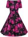 Darlene Retro Black/Pink Roses Swing Dress