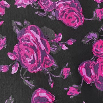 Darlene Retro Black/Pink Roses Swing Dress