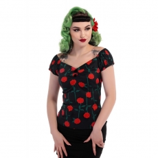 Collectif Vintage Dolores Rose Stem Top Black UUTUUS