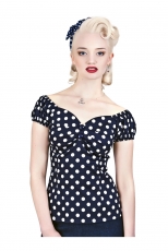 Dolores top navy polka dot