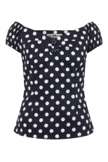 Dolores top navy polka dot