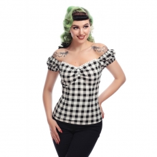 Collectif Mainline Dolores Vintage Gingham Top black and white