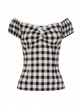 Collectif Mainline Dolores Vintage Gingham Top black and white