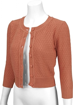 Cute Pattern Cropped Cardigan Sweater: DUSTY ORANGE