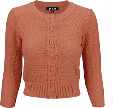 Cute Pattern Cropped Cardigan Sweater: DUSTY ORANGE