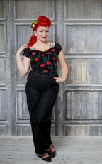 Collectif Vintage Dolores Rose Stem Top Black UUTUUS