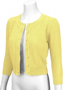 Cute Pattern Cropped Cardigan Sweater: BABY YELLOW 