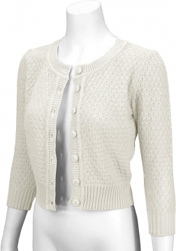 Cute Pattern Cropped Cardigan Sweater: IVORY 