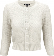 Cute Pattern Cropped Cardigan Sweater: IVORY 
