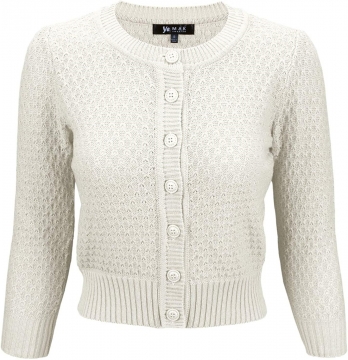 Cute Pattern Cropped Cardigan Sweater: IVORY 