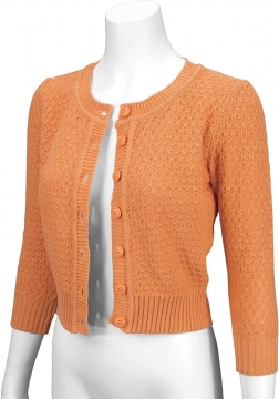 Cute Pattern Cropped Cardigan Sweater: LIGHT ORANGE