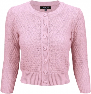 Cute Pattern Cropped Cardigan Sweater: LIGHT PINK 