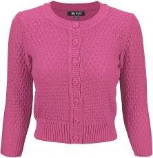 Cute Pattern Cropped Cardigan Sweater: MAGENTA
