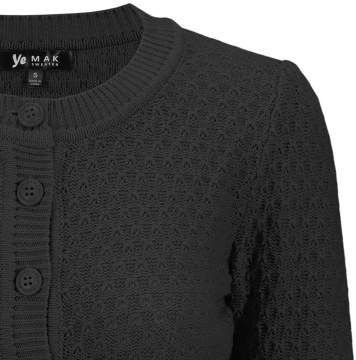 Cute Pattern Cropped Cardigan Sweater: BLACK 