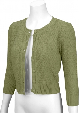 Cute Pattern Cropped Cardigan Sweater: OLIVE 