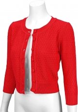 Cute Pattern Cropped Cardigan Sweater: RED 