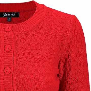 Cute Pattern Cropped Cardigan Sweater: RED 