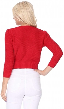 Cute Pattern Cropped Cardigan Sweater: RED 