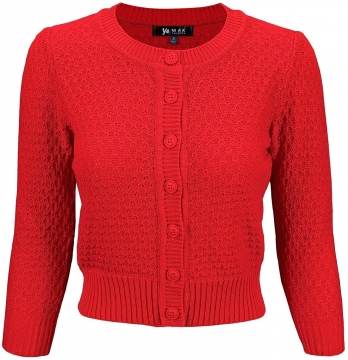 Cute Pattern Cropped Cardigan Sweater: RED 