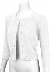 Cute Pattern Cropped Cardigan Sweater: WHITE