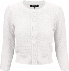 Cute Pattern Cropped Cardigan Sweater: WHITE