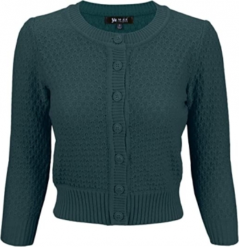 Cute Pattern Cropped Cardigan Sweater: PEACOCK