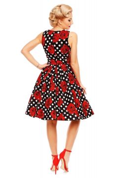 Annie Retro Swing Dress in Black Rose Polka