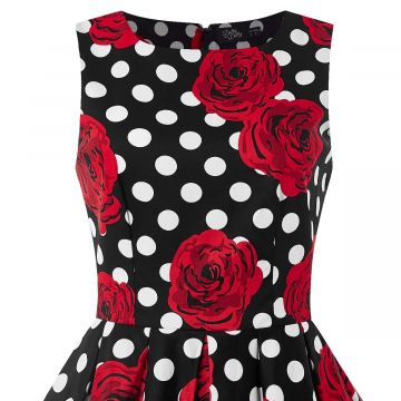Annie Retro Swing Dress in Black Rose Polka