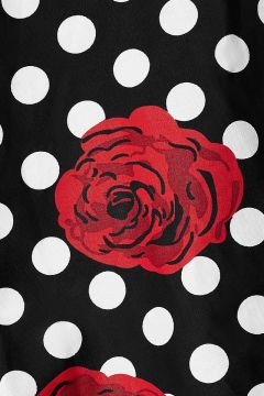 Annie Retro Swing Dress in Black Rose Polka