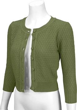 Cute Pattern Cropped Cardigan Sweater: SAGE