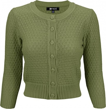 Cute Pattern Cropped Cardigan Sweater: SAGE