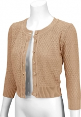 Cute Pattern Cropped Cardigan Sweater: TAN