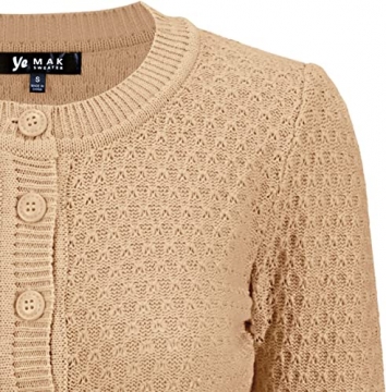 Cute Pattern Cropped Cardigan Sweater: TAN